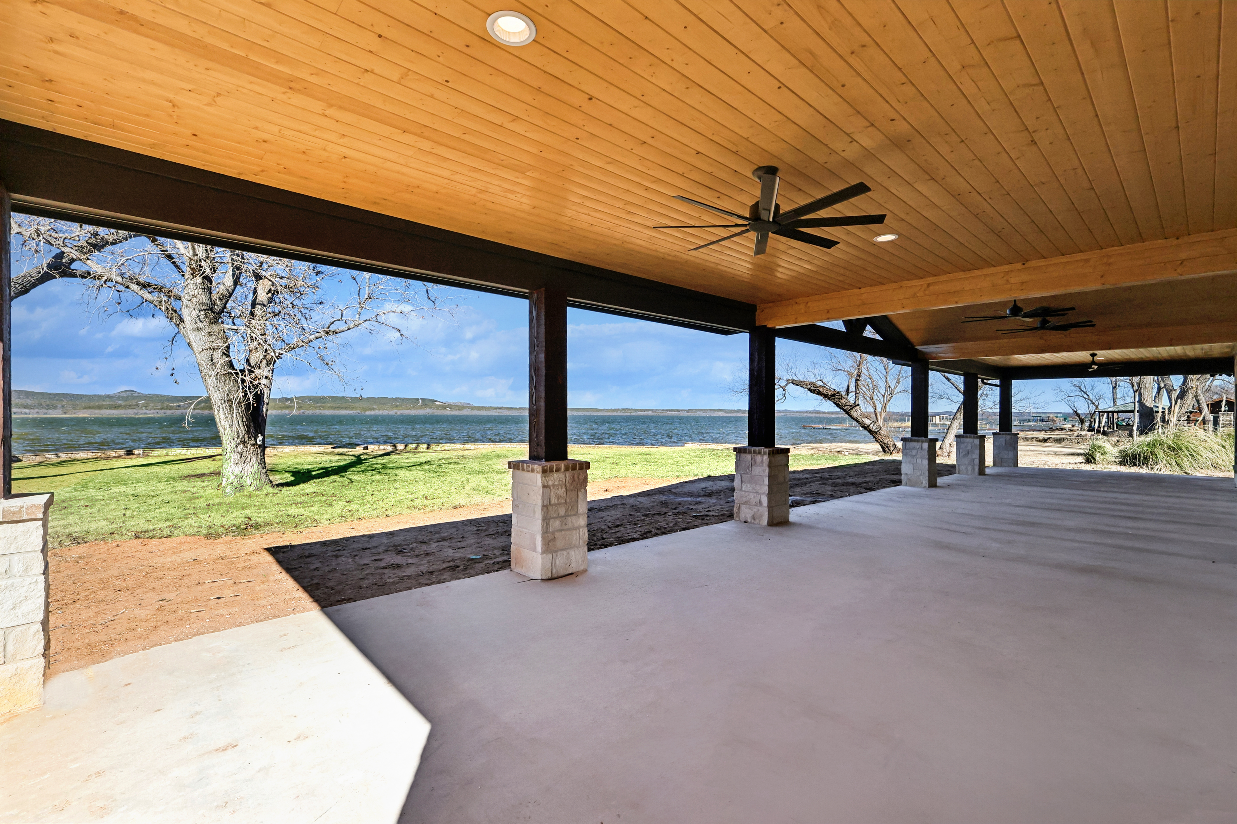 Large Patio Extended Grandview Wood TG Ceiling Lake