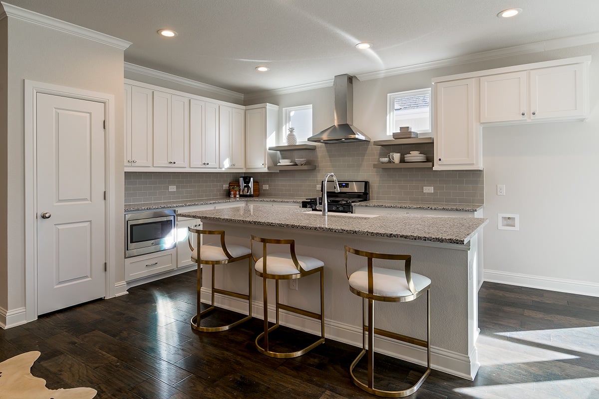 Kitchen Design: painted white kitchen with dark wood floors