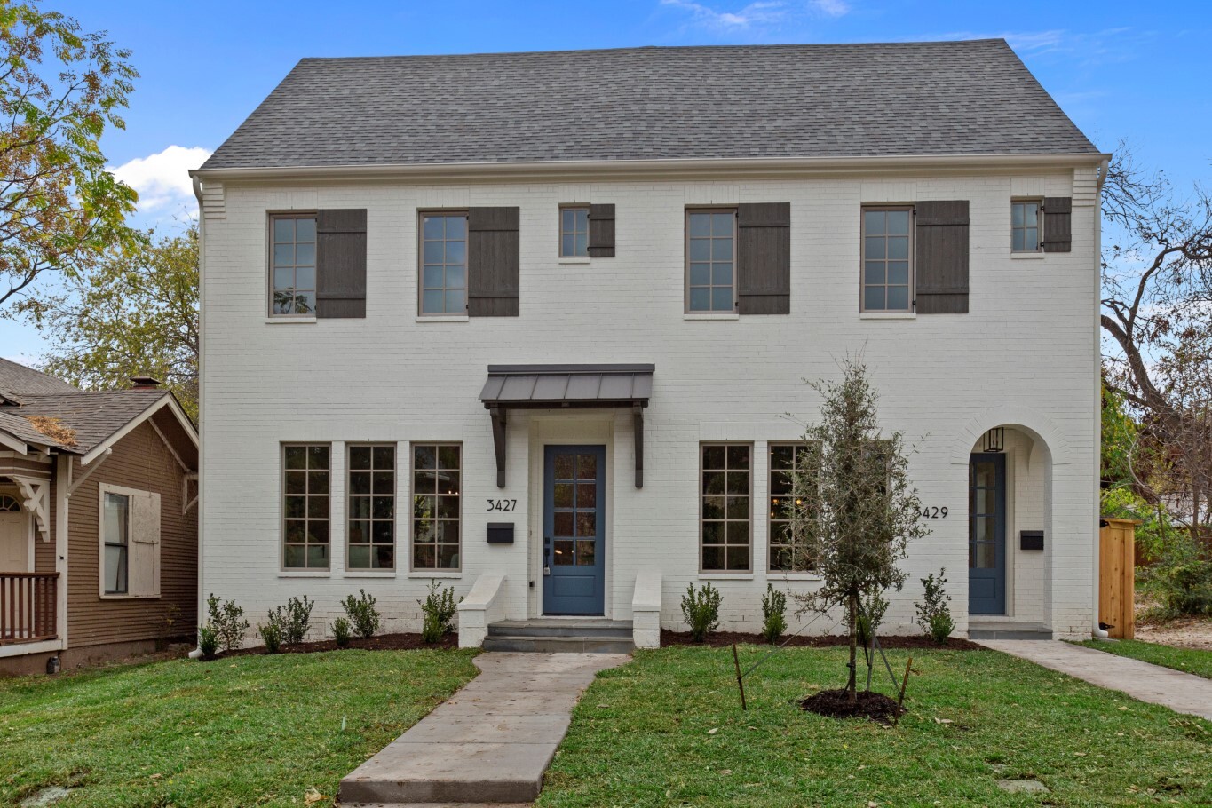 Town Home Front Blue Door Archway